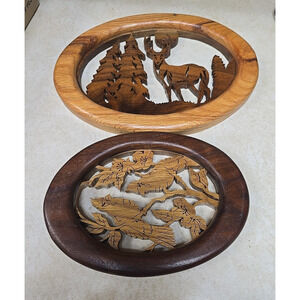 Lot of 2 Vtg Woodcrafts by Uncle Harry Laser-Cut Wood Wilderness Wall Home Decor